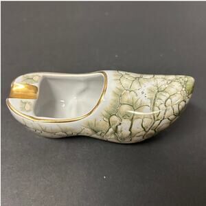 Vintage Made in Holland Personal Ceramic Clog Ashtray Green Gold